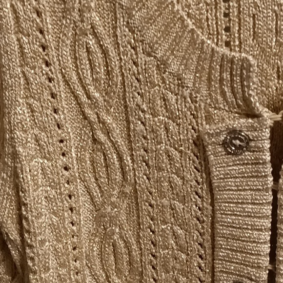 FINAL PRICE WHITE HOUSE BLACK MARKET tan/taupe braided sweater w shimmers Lrg - Picture 9 of 13